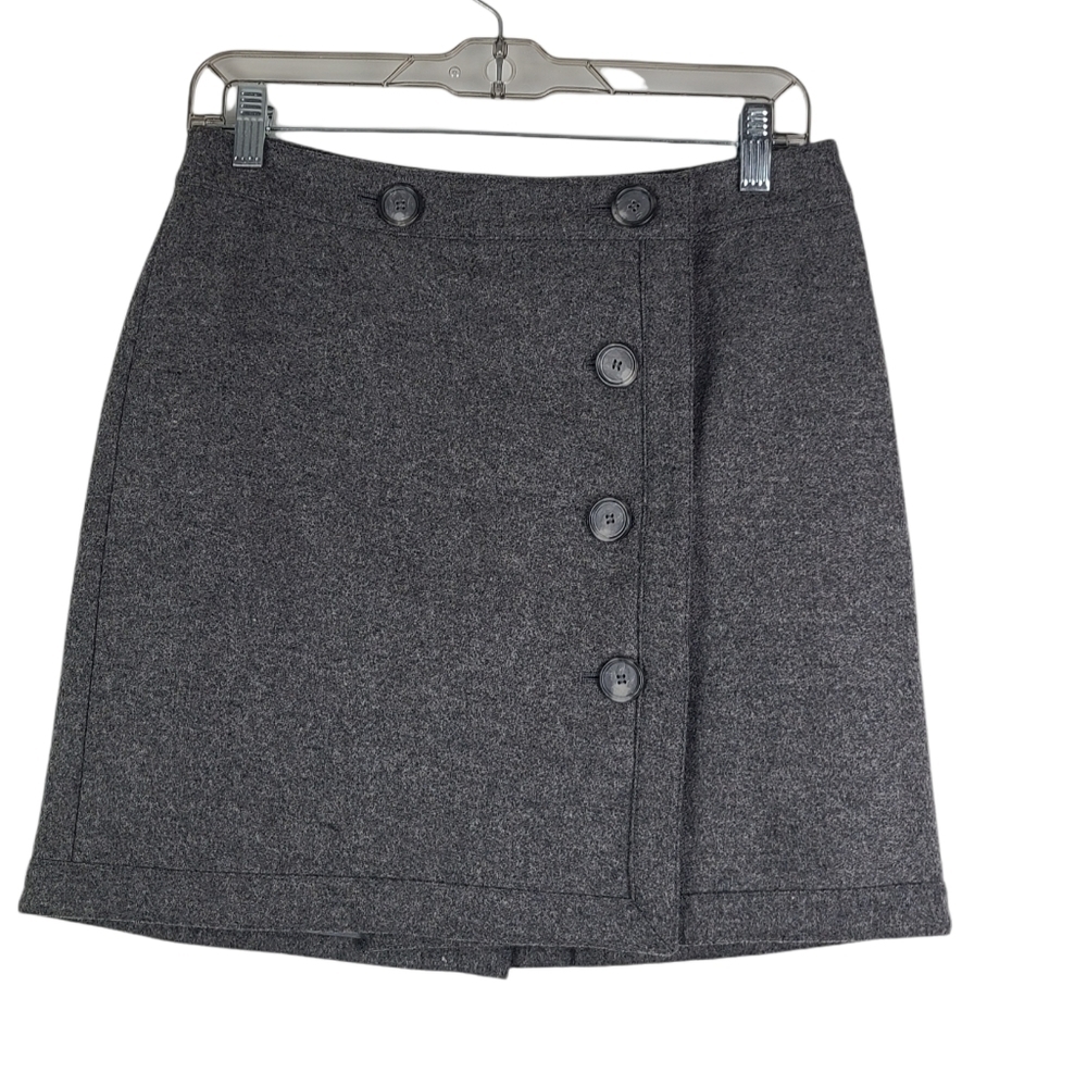 Loft Grayโ Wool Blend Short Skirt Button Down Size 2